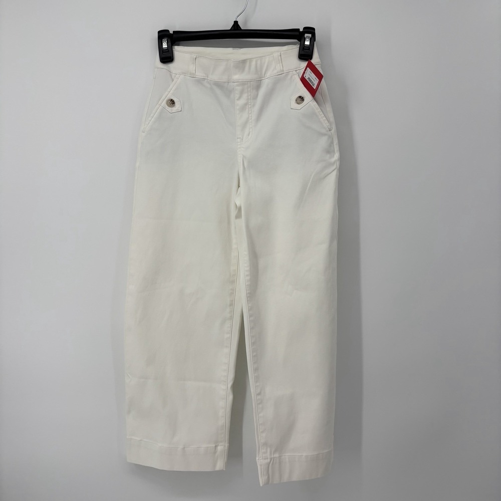 SPANX‎ Stretch Twill Cropped Wide Leg Bright White Pants Women's XS Pull On